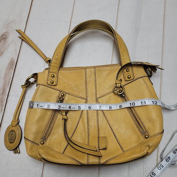 Fossil yellow mustard pebbled leather satchel bag shoulder purse - Picture 3 of 13
